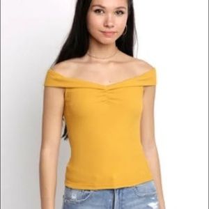 MinkPink yellow off-the-shoulder Lidia top